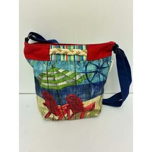 Paul Brent Canvas Shoulder Bag Beach Scene Crossbody‎ Tote Colorful Art Purse